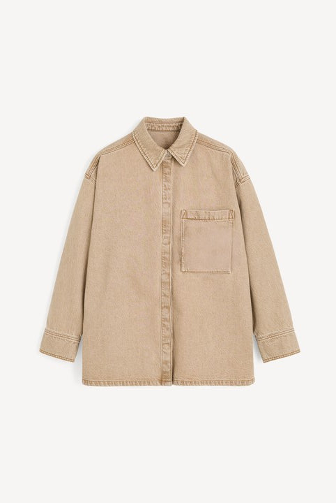 Beige shirt with a pocket on a white background