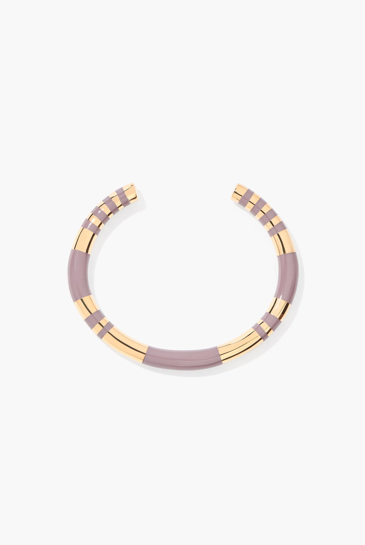 Necklace with pale mauve and gold bands on a white background