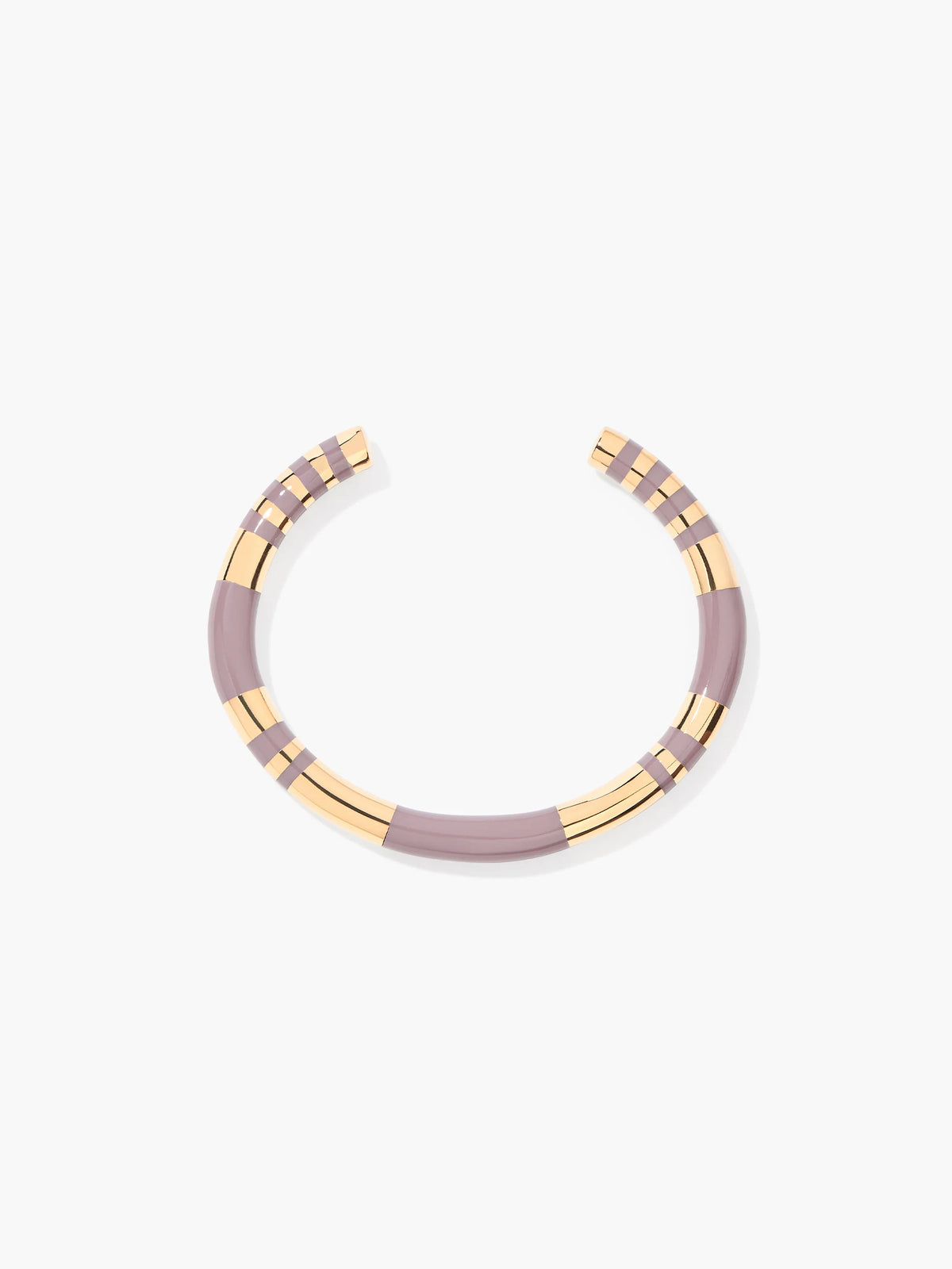 Necklace with pale mauve and gold bands on a white background