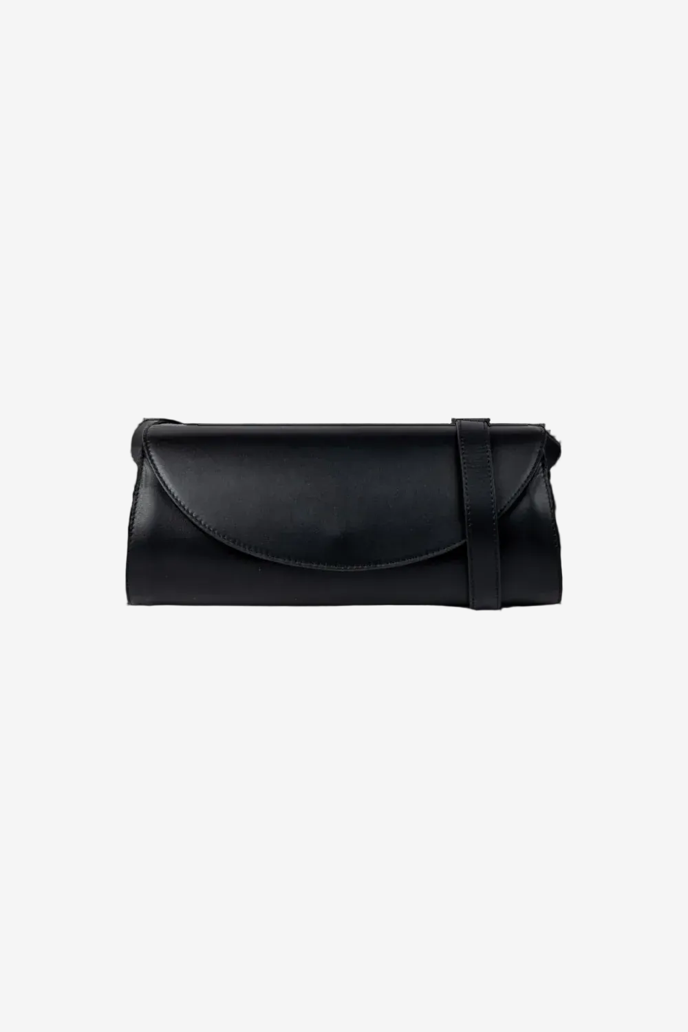 Black clutch bag on a white background