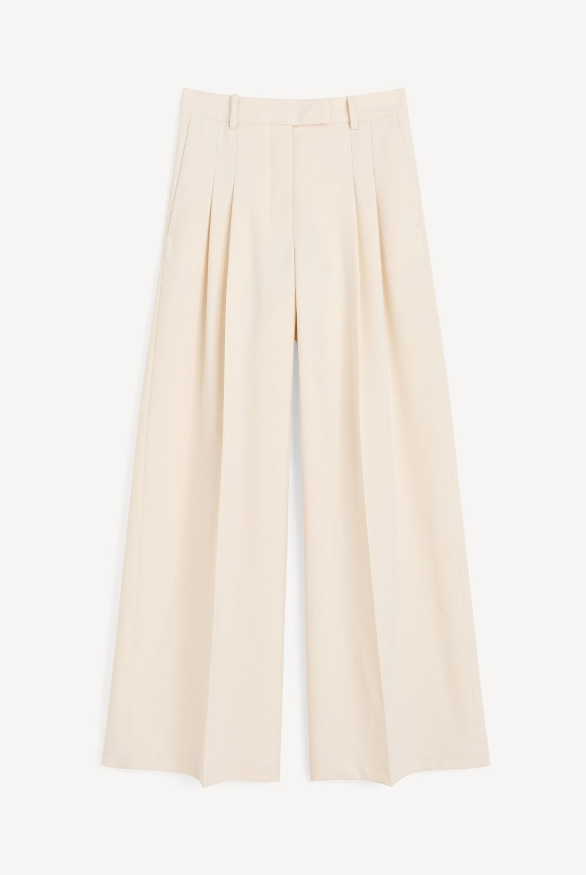 Beige wide-leg pants on a white background