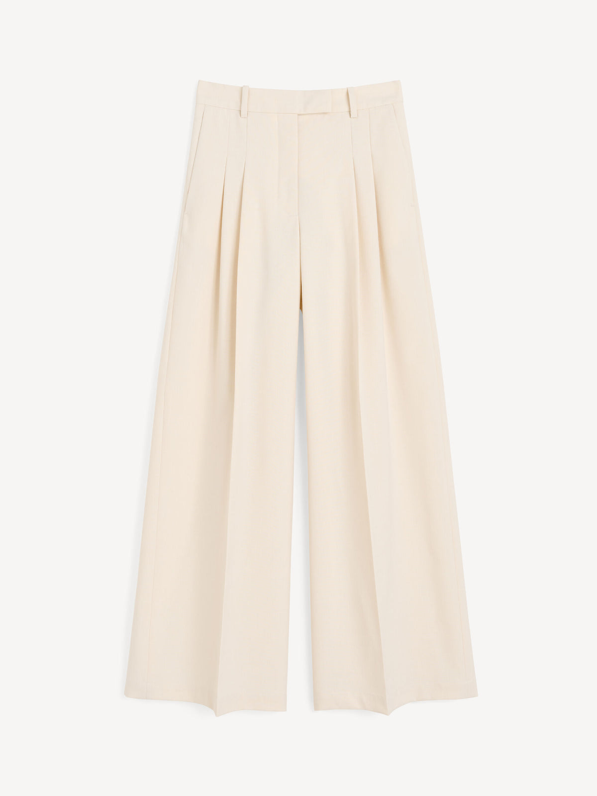 Beige wide-leg pants on a white background