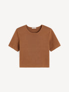 Brown ribbed t-shirt on a white background