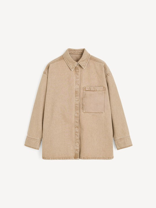 Beige shirt with a pocket on a white background
