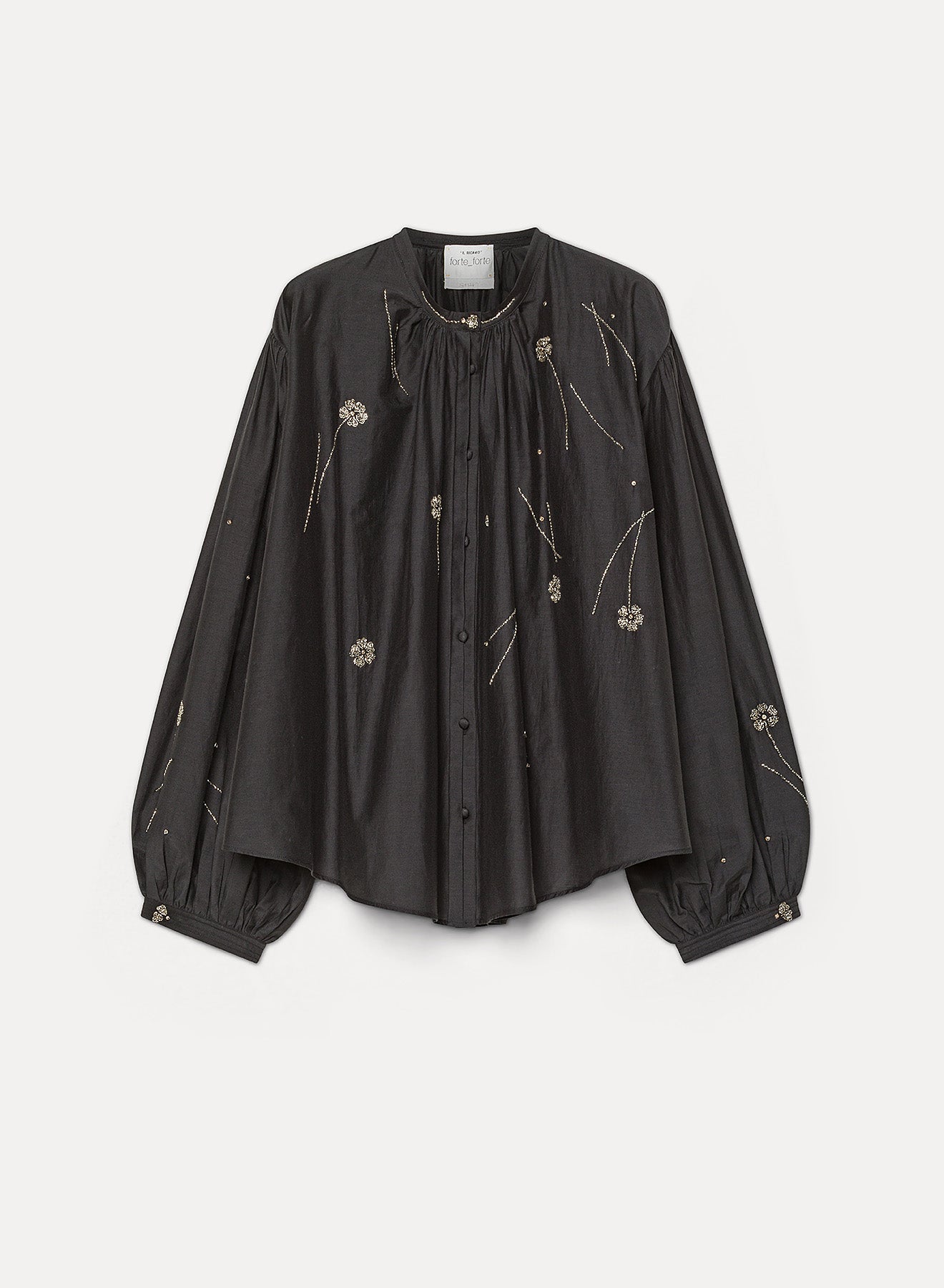 BLACK SHIRT WITH EMBROIDERED FLOWERS