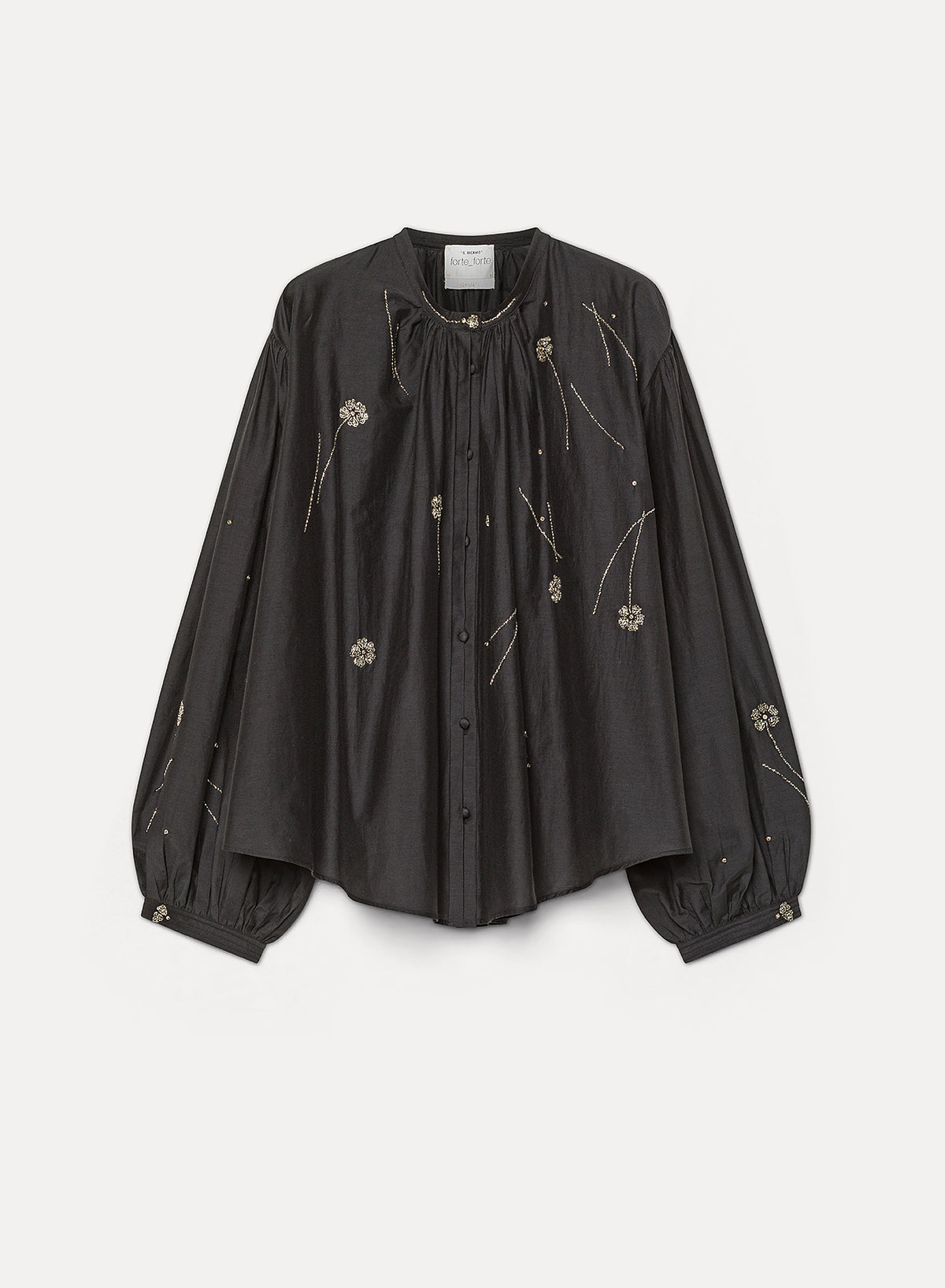BLACK SHIRT WITH EMBROIDERED FLOWERS