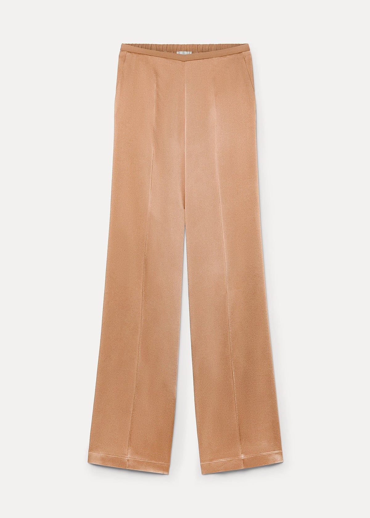 camel coloured satin trousers