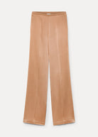 camel coloured satin trousers