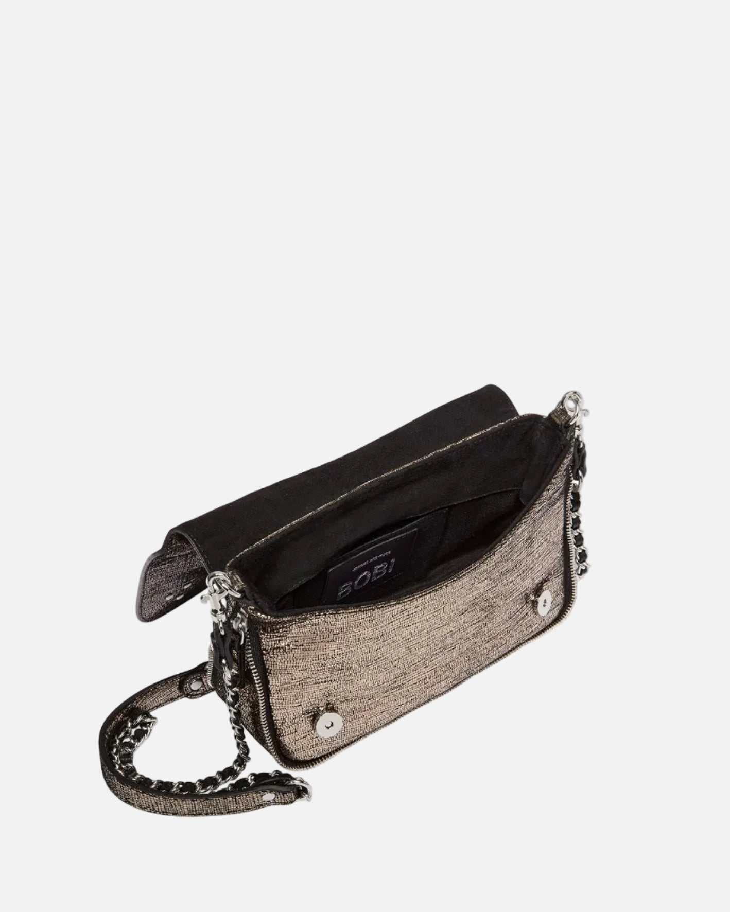 Handbag with chain detail on a white background