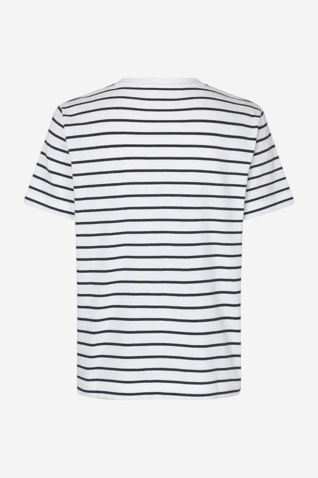 Black t-shirt with a logo on a white background
