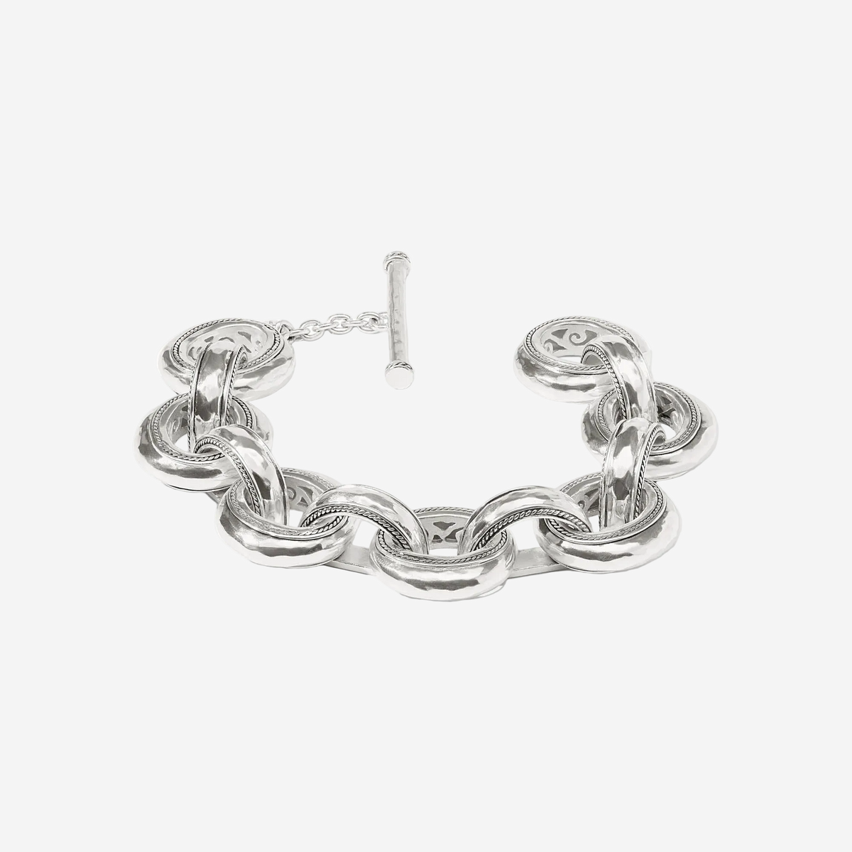 Silver chain bracelet on a white background