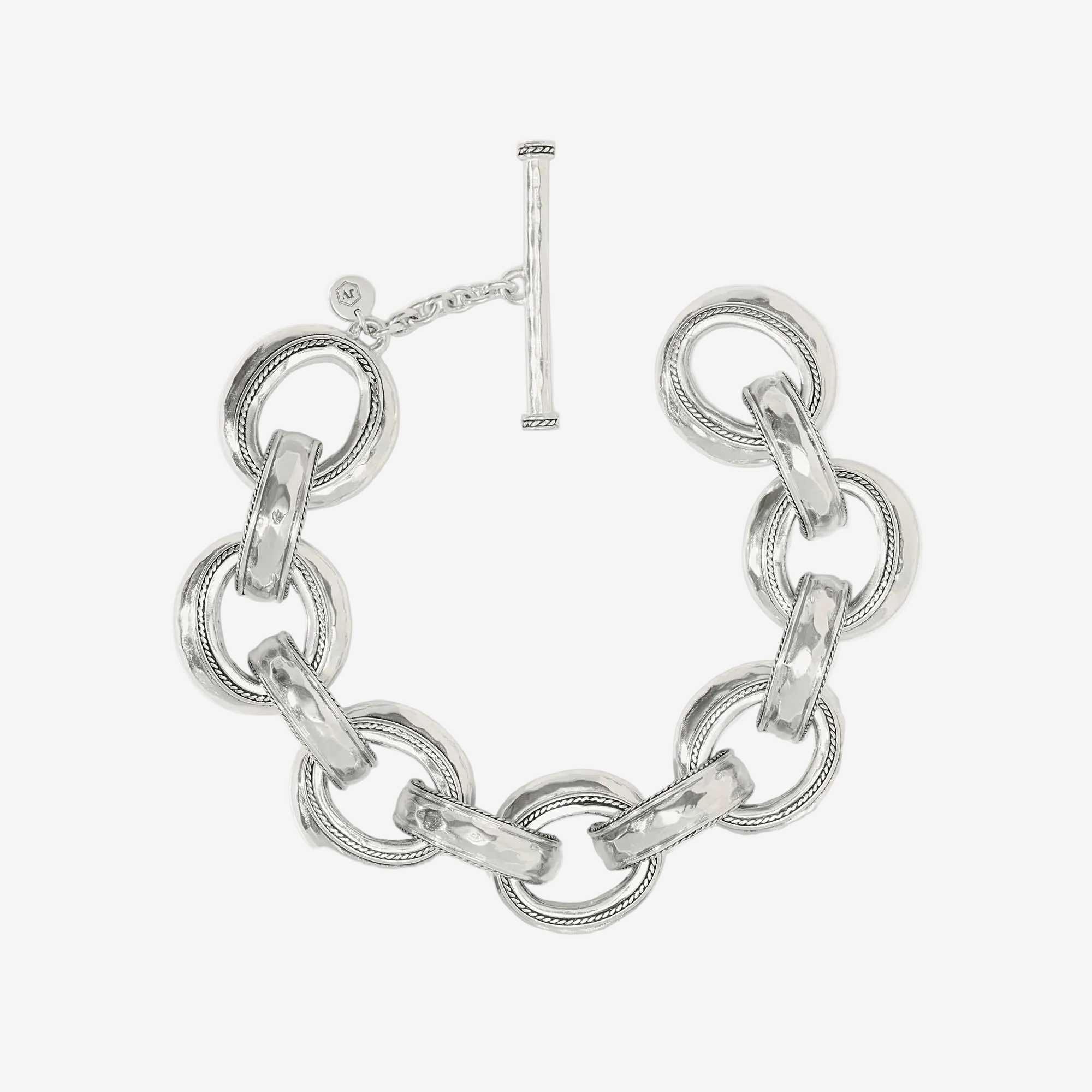 Silver chain bracelet on a white background
