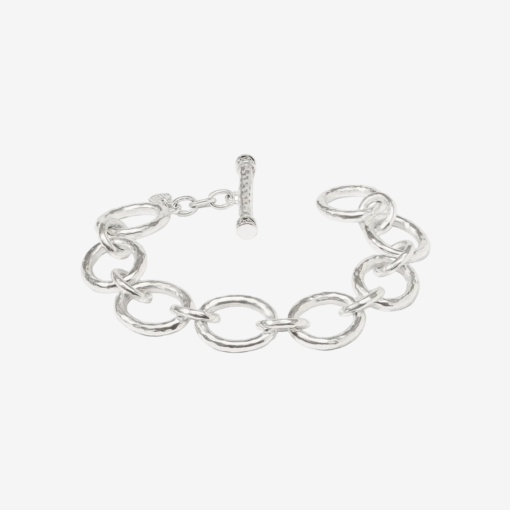 Silver chain bracelet with a clasp on a white background