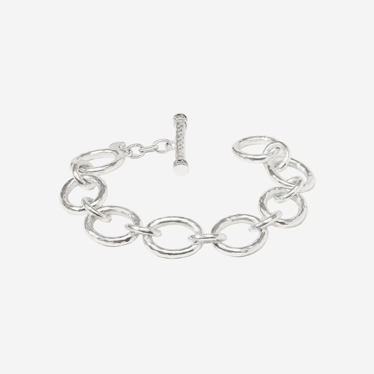 Silver chain bracelet with a clasp on a white background