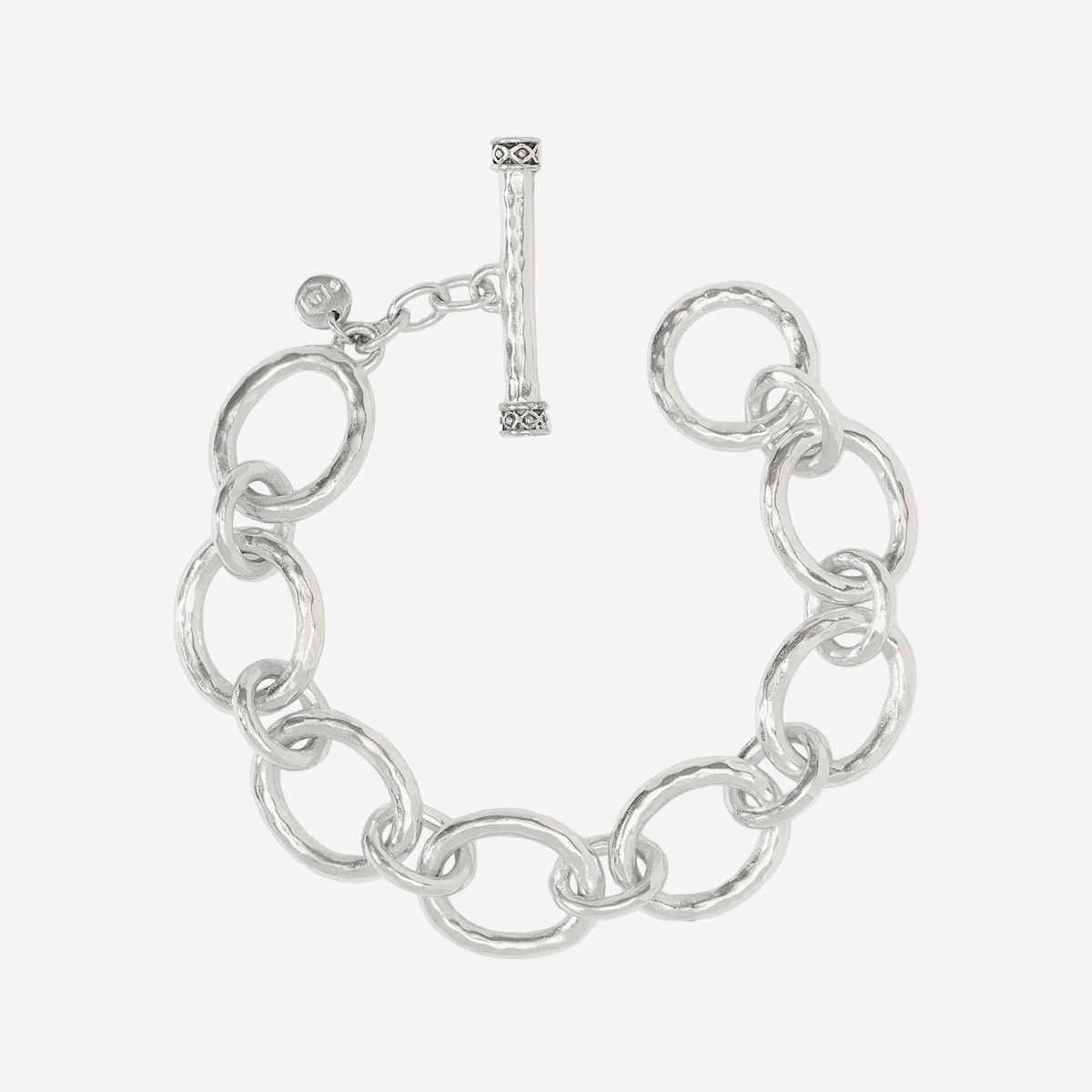 Silver chain bracelet on a white background
