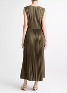 green pleated dress