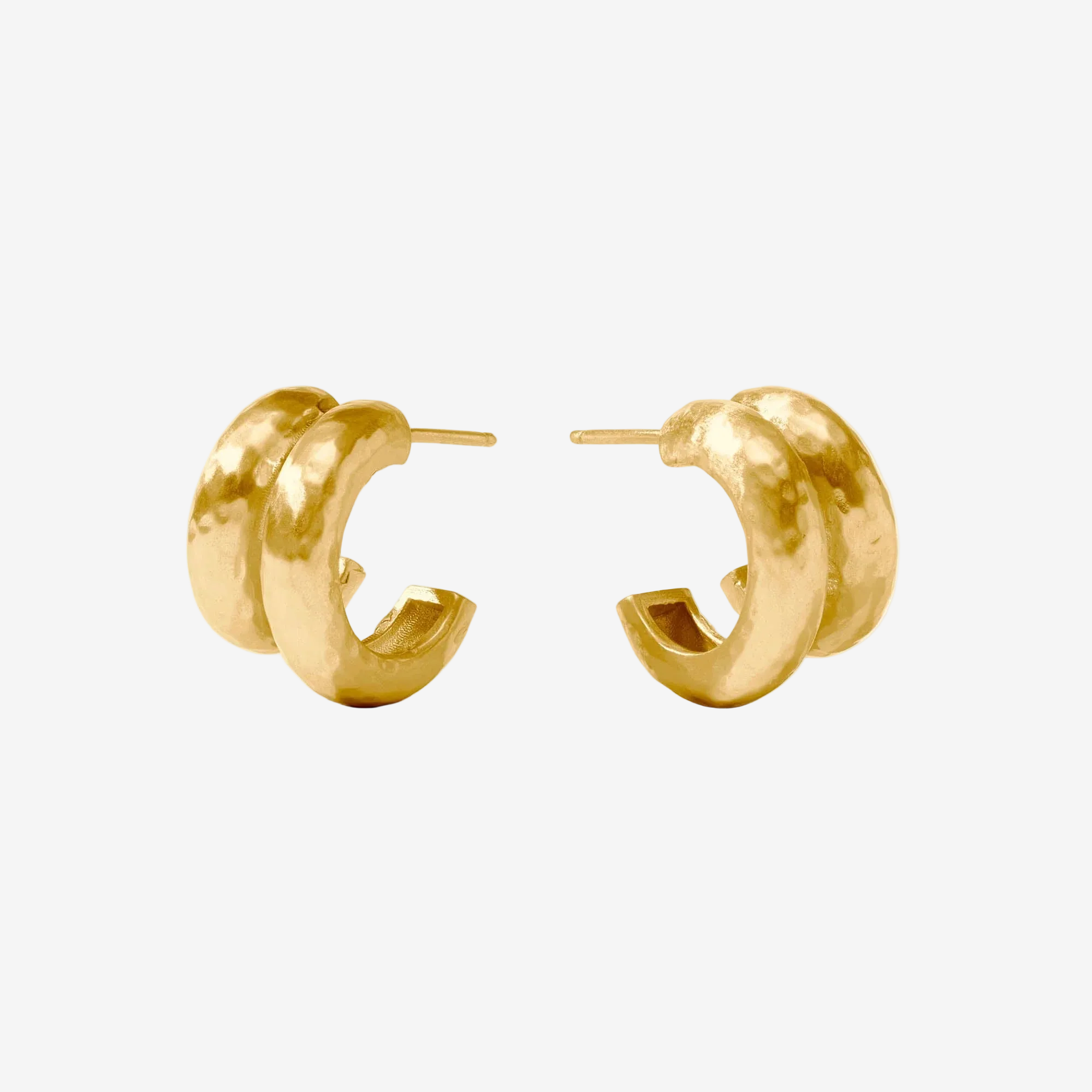 Gold hoop earrings on a white background