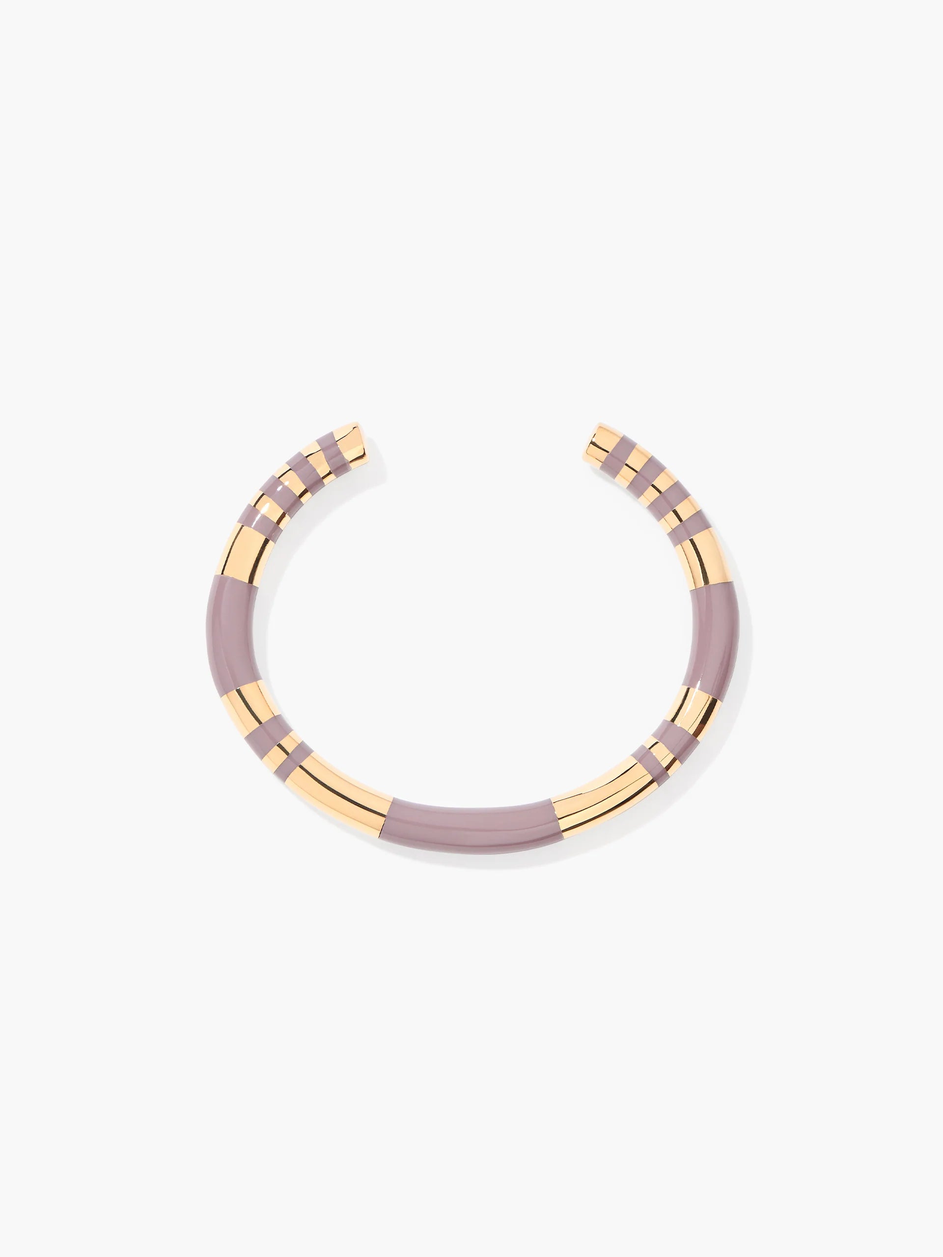 Necklace with pale mauve and gold bands on a white background