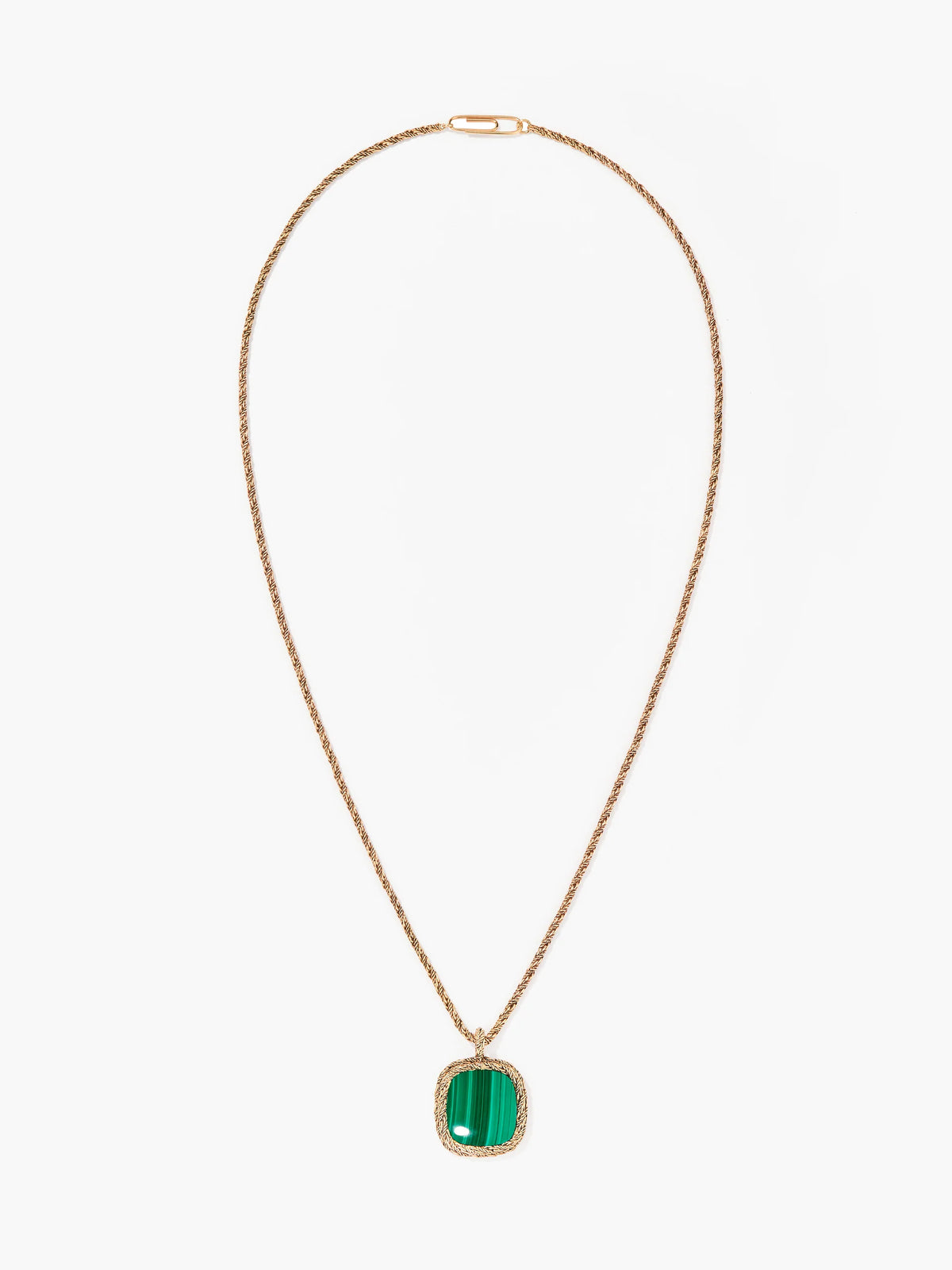 Long gold necklace with malachite pendant