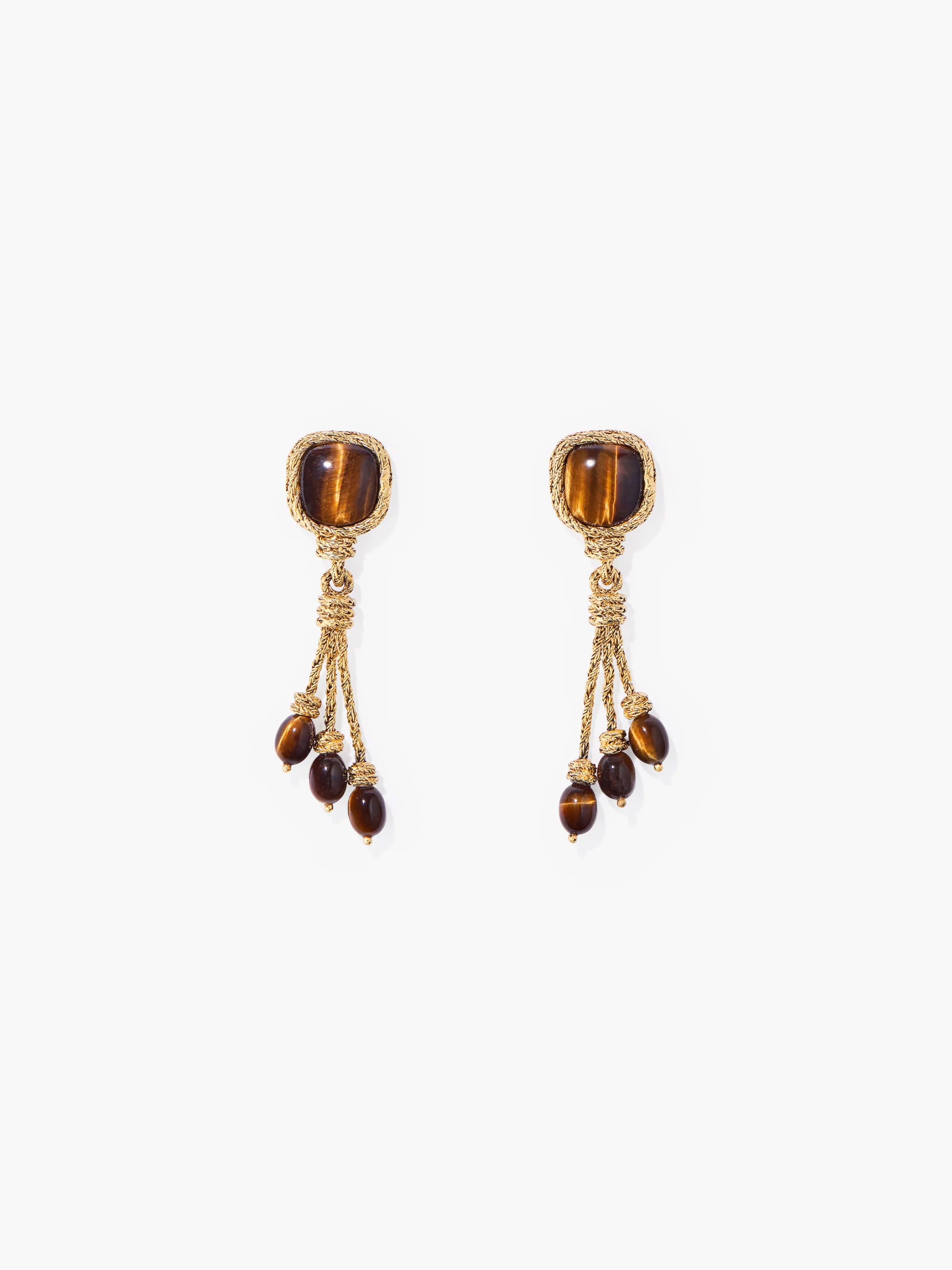 Gold and brown stone dangling earrings