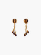 Gold and brown stone dangling earrings