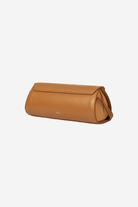 Brown leather clutch bag on a white background