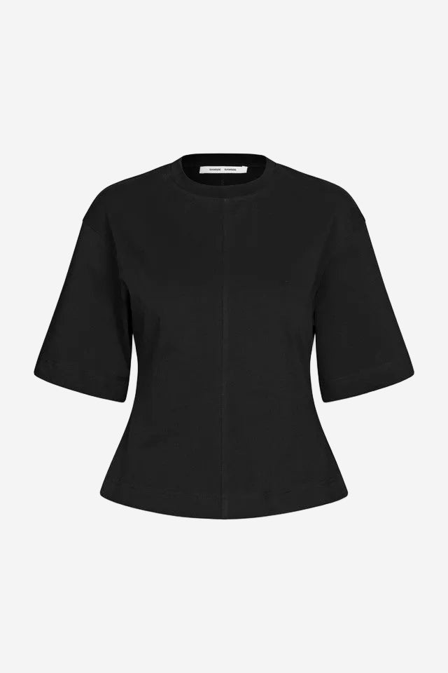 Black blouse with short sleeves on a white background