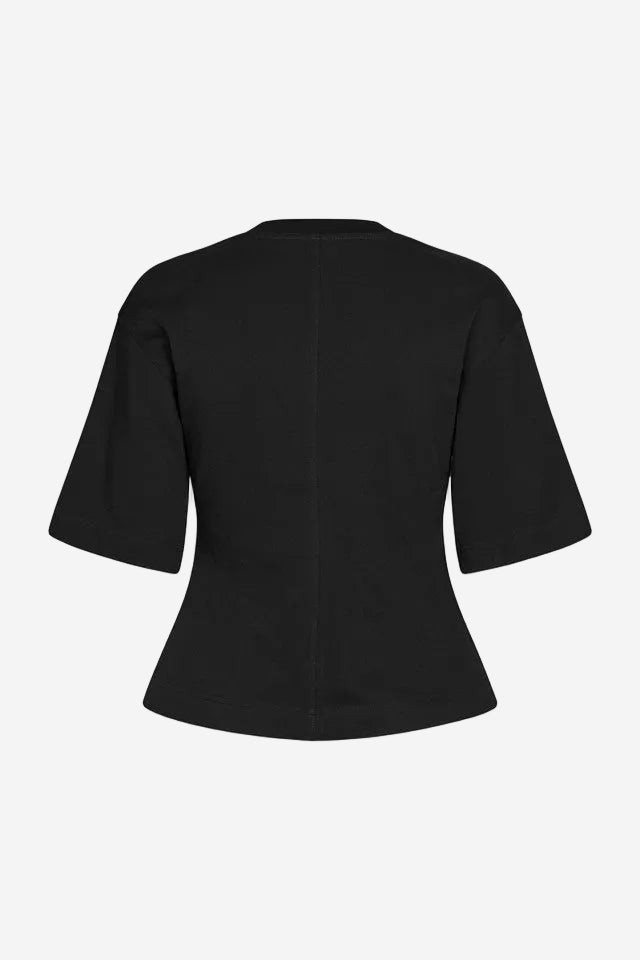 Black blouse with short sleeves on a white background