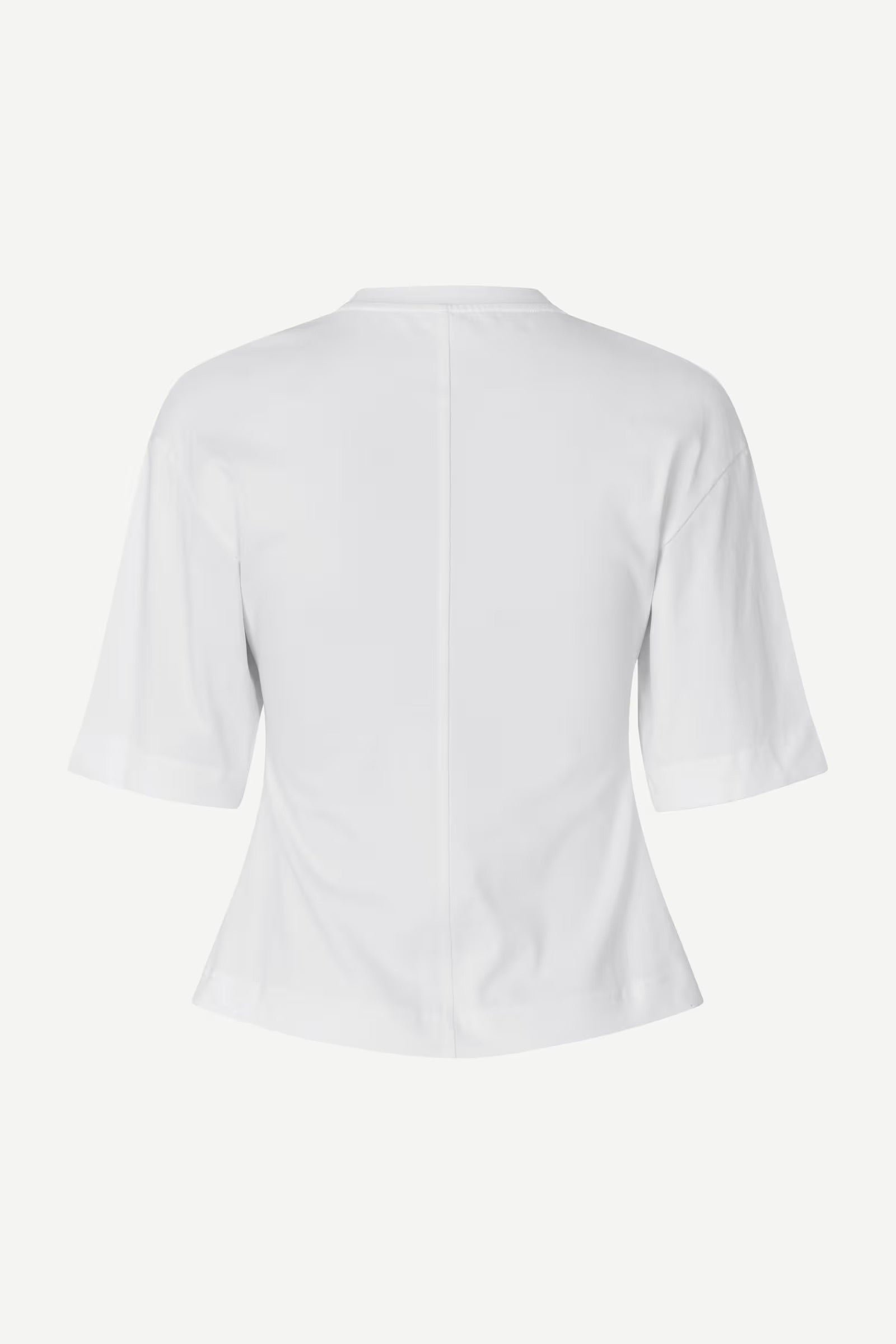 White blouse with a V-neckline on a white background