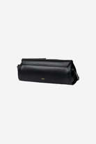 Black leather clutch bag on a white background