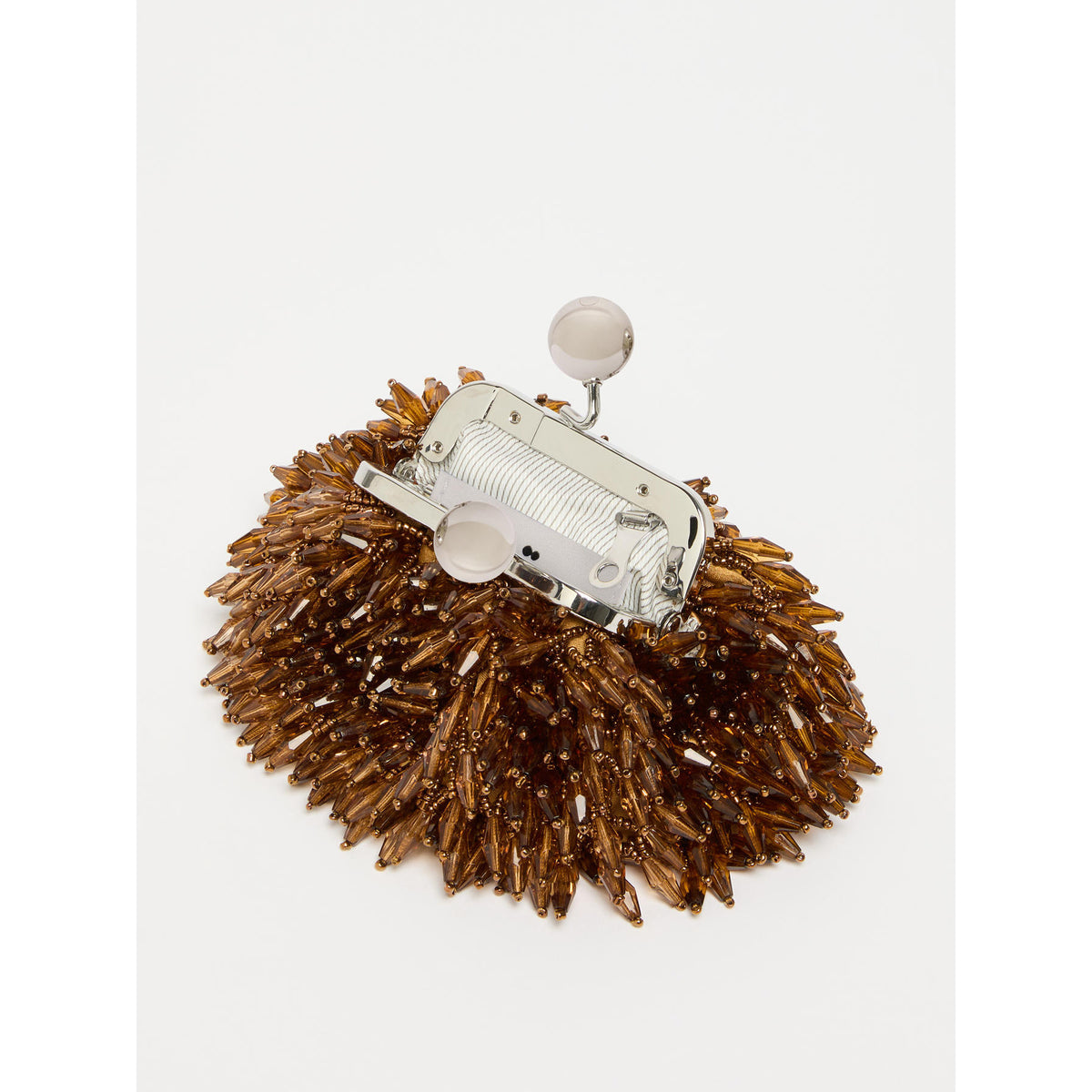 Brown textured clutch with silver clasp on a white background