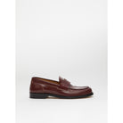 Brown loafer shoe on a white background