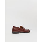 Brown leather loafer shoe on a white background