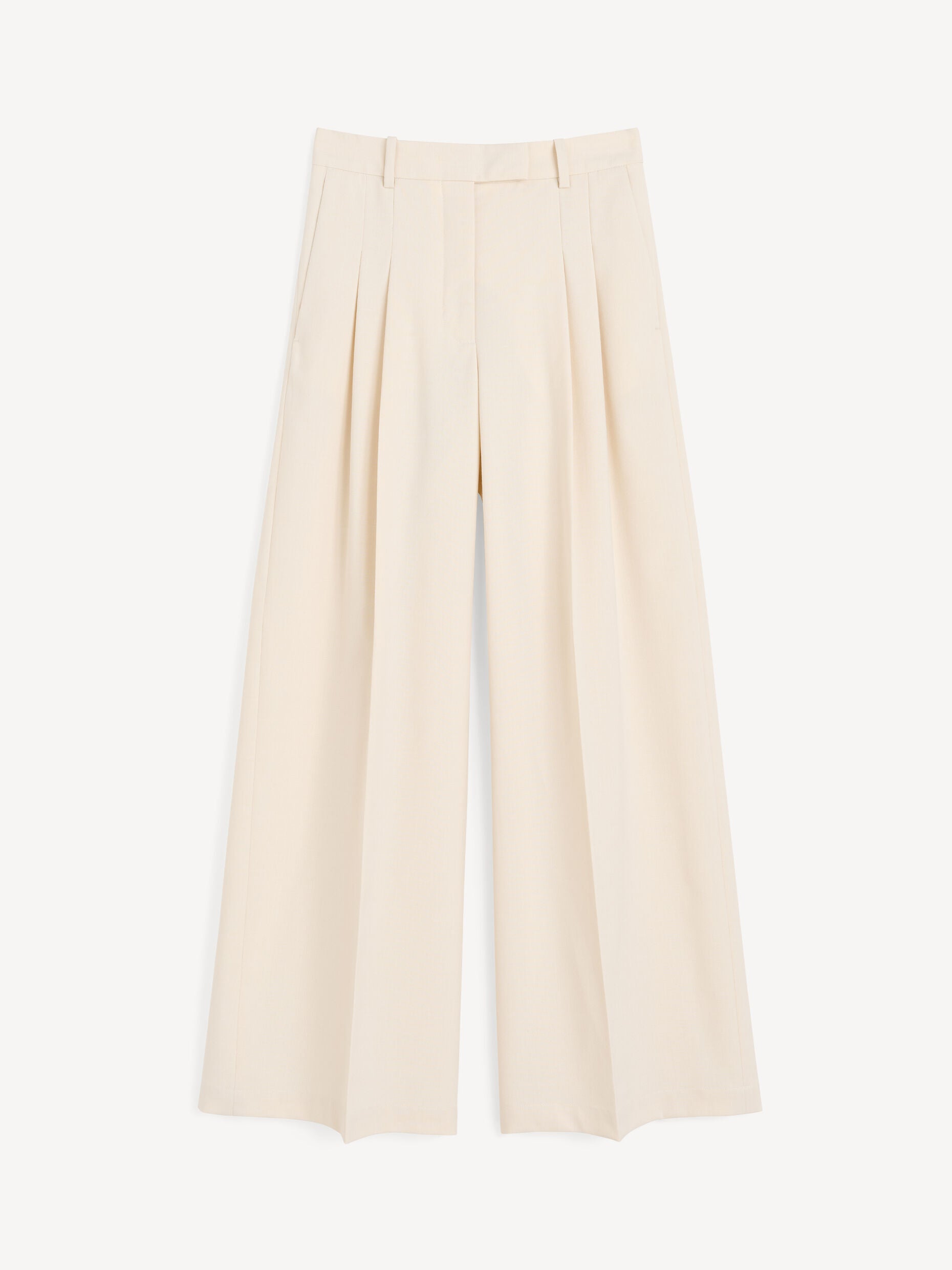 Beige wide-leg pants on a white background